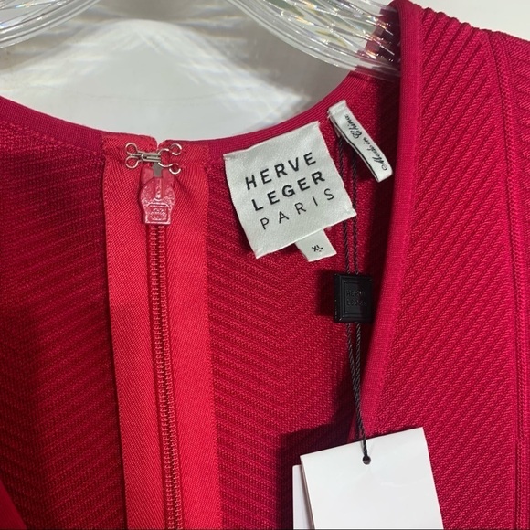 HERVÉ LÉGER Fringed bandage gown V neck Sleeveless red/pink women’s xl new - Picture 12 of 14